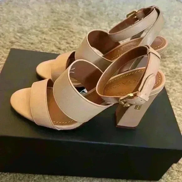 COACH Kaye Leather Block Heel Sandal, Nude Pink - Picture 1 of 4